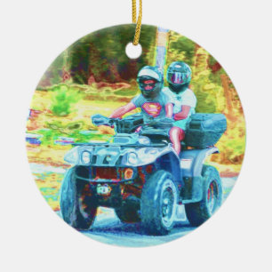 Ornamento De Cerâmica Miúdos que montam um ATV todo o veículo do terre