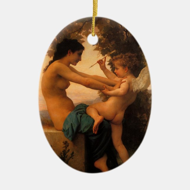 Ornamento De Cerâmica Moça se defendendo de Cupido de Bouguereau (Frente)