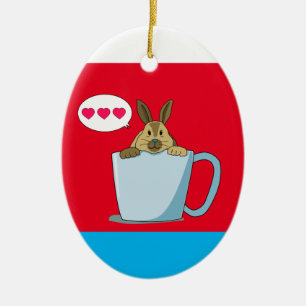 Ornamento De Cerâmica Mocha Bunny diz "Oi" Ornaço de Natal
