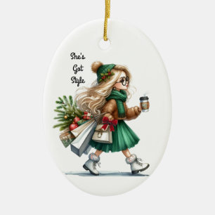 Ornamento De Cerâmica Moda Chic Loira Estilosa Personalizada 