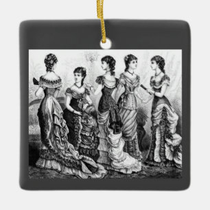 Ornamento De Cerâmica Modas Vitorianas em Preto e Branco