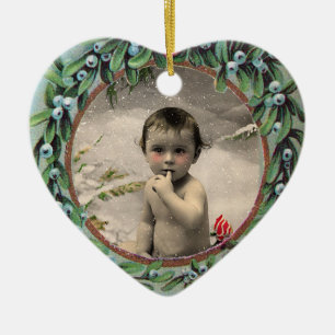 ORNAMENTO DE CERÂMICA MODELO DA FOTO DO CORAÇÃO DO NATAL DO BEBÊ