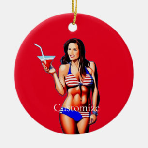 Ornamento De Cerâmica Modelo de fitness de biquíni patriótico Thunder_Co
