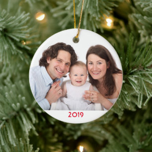 Ornamento De Cerâmica Modelo de Foto da Família Personalizada de Natal 2