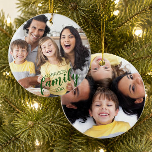 Ornamento De Cerâmica Modelo de Foto FAMILIA 2 com Letra Moderna