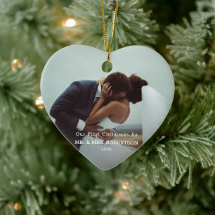 Ornamento De Cerâmica Modelo de Foto Nosso Primeiro Natal Casados Feliz