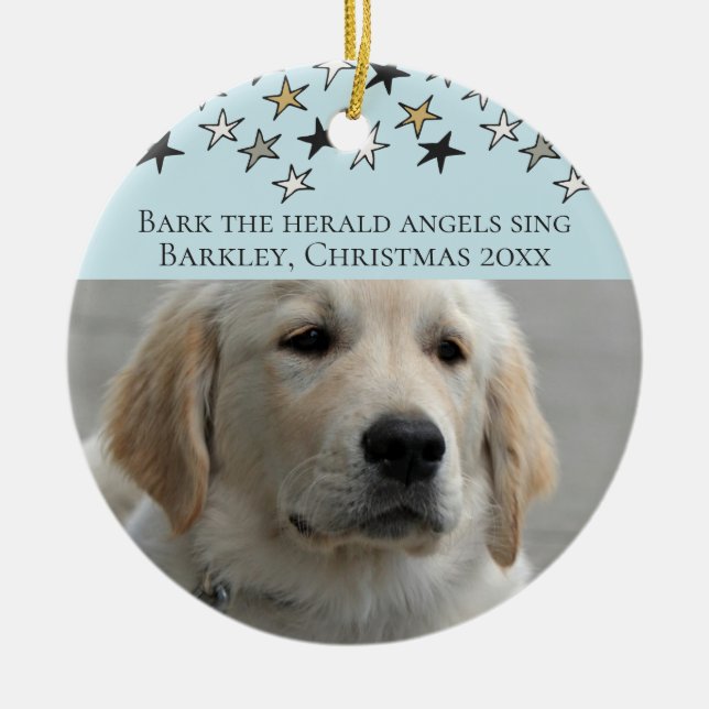 Ornamento De Cerâmica Modelo de Foto Personalizada de Natal para Cães (Frente)