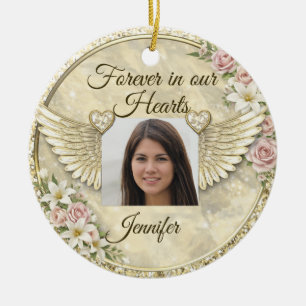 Ornamento De Cerâmica Modelo de Foto Personalizada em Memória