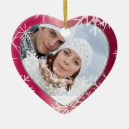 Ornamento De Cerâmica Modelo de Foto PixDezines Snowflakes Branco + Verm