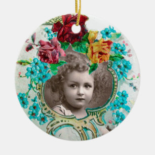 Ornamento De Cerâmica Modelo de Fotografia Ametist Rosa Monograma do ch