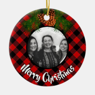 Ornamento De Cerâmica Modelo de fotografia de pinecone vermelha Elegante