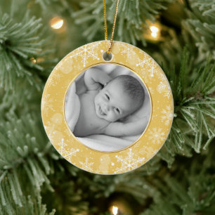 Ornamento De Cerâmica Modelo de Fotografia de Quadro Dourado Snowflake