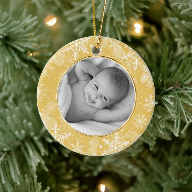 Ornamento De Cerâmica Modelo de Fotografia de Quadro Dourado Snowflake (Árvore)