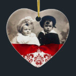 ORNAMENTO DE CERÂMICA MODELO DE FOTOGRAFIA ELEGANTE DE BORRACHA BRANCA V<br><div class="desc">Monograma elegante com flores brancas vermelhas damask e arcos vermelhos amarelos para Natal Feriado,  Dia de os namorados,  aniversário,  casamento,  salvar a data,  noivado romântico,  chás de panela.Facilmente personalizável com sua foto e iniciais.</div>