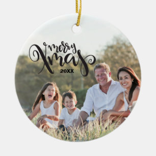 Ornamento De Cerâmica Modelo de Texto de Ano Natal Feliz com Foto Person