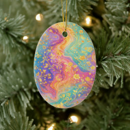 Ornamento De Cerâmica Modern Abstract Glitter Floral Monogram Design    