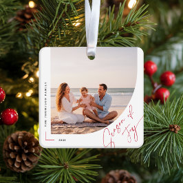 Ornamento De Cerâmica Modern Arch Family Photo Double Sided Christmas