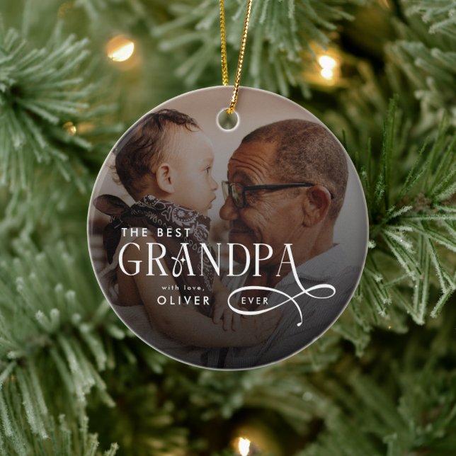 Ornamento De Cerâmica Modern Best GrandPa Ever Photo Personalized (Árvore)
