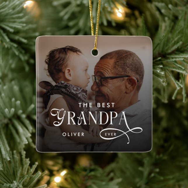 Ornamento De Cerâmica Modern Best GrandPa Ever Photo Personalized (Árvore)