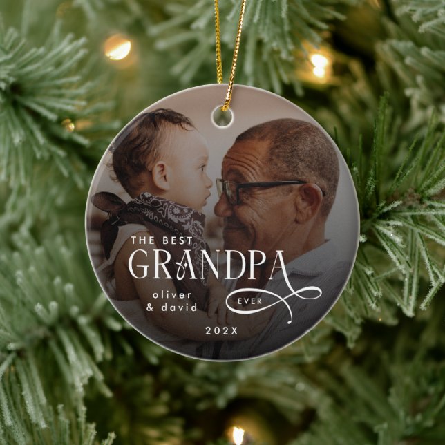 Ornamento De Cerâmica Modern Best GrandPa Ever Photo Personalized (Árvore)