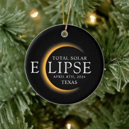 Ornamento De Cerâmica Modern Black & Dourado 2024 Texas Total Eclipse So