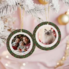 Ornamento De Cerâmica Modern Christmas Holly Foliage 2 Photos