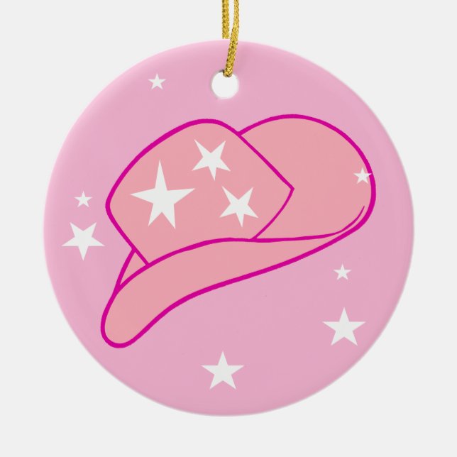 Ornamento De Cerâmica Modern Cowgirl Western Hat Rosa (Frente)