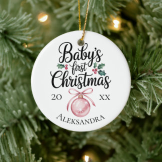 Ornamento De Cerâmica Modern Elegant Baby First Christmas Baby Gift