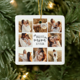 Ornamento De Cerâmica Modern Elegant Best Mom Ever Cute Photo Collage