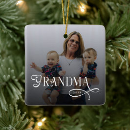 Ornamento De Cerâmica Modern Grandma Photo Personalized