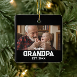 Ornamento De Cerâmica Modern Grandpa Est. Name Year Photo Black