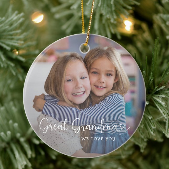 Ornamento De Cerâmica Modern Great Grandma 2 Photos Cute Heart (Criador carregado)