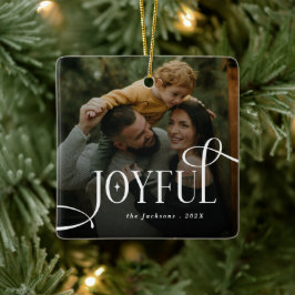 Ornamento De Cerâmica Modern Joyful Family 2 Photo Christmas