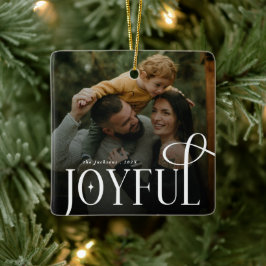 Ornamento De Cerâmica Modern Joyful Family 2 Photo Christmas