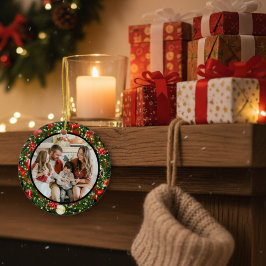 Ornamento De Cerâmica Modern Minimalist Merry Christmas Family Photo