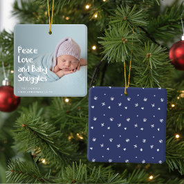 Ornamento De Cerâmica Modern Peace Love Newborn Baby's First Christmas