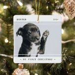 Ornamento De Cerâmica Modern Pet My First Christmas 2 Photo<br><div class="desc">Pet 2 (dois) Moderno (Pet 2) Ornamento da cerâmica fotográfica de Natal. Design apresenta duas fotografias do seu animal de estimação (cão,  gato,  coelho,  etc.),  o título "Meu Primeiro Natal",  o nome e o Ano. Todo texto é fácil de personalizar usando o modelo fornecido.</div>