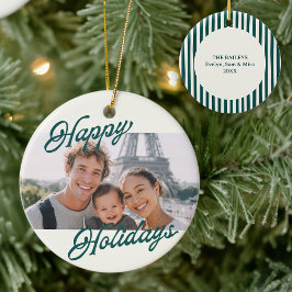 Ornamento De Cerâmica Modern Photo Happy Holidays Family Keepsake