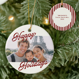 Ornamento De Cerâmica Modern Photo Happy Holidays Family Keepsake