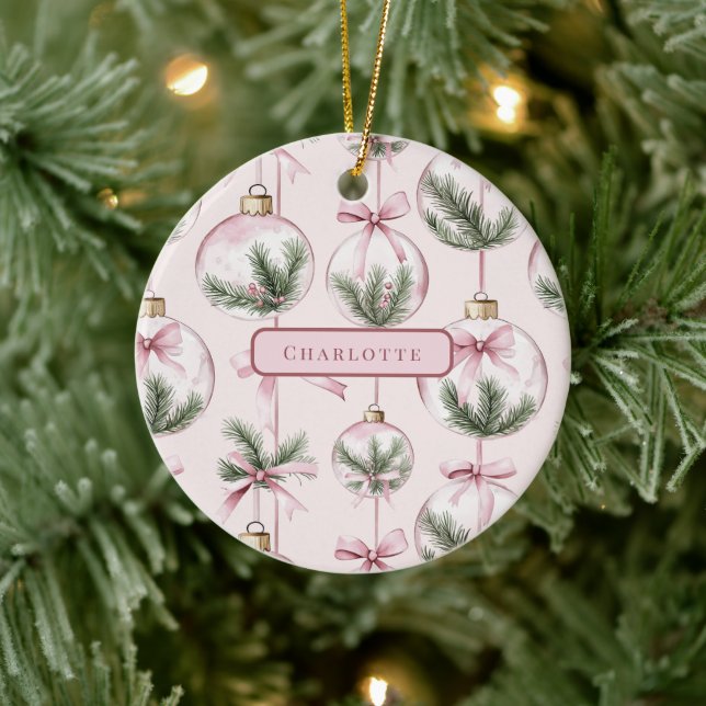 Ornamento De Cerâmica Modern Pink Christmas Ornament Personalized Gift (Árvore)