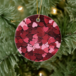 Ornamento De Cerâmica Modern Red & Pink Heart Confetti Love Pattern