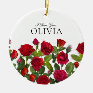 Ornamento De Cerâmica Modern Red Rose Minimalist Name I Love You