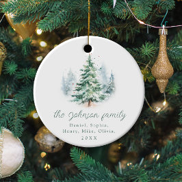 Ornamento De Cerâmica Modern Script Pine Tree Family Christmas 