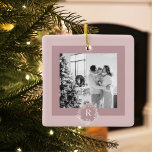 Ornamento De Cerâmica Modern Taupe | Foto da família | Inicial<br><div class="desc">Modern Taupe | Foto da família | Inicial</div>