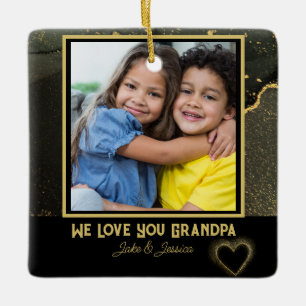 Ornamento De Cerâmica Modern We Love you Grandpa black and gold Photo
