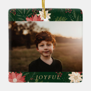 Ornamento De Cerâmica moderna foto floral alegre de natal para crianças