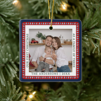 Ornamento De Cerâmica Moderno 2 Família Foto Primeiro Natal