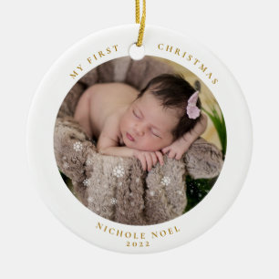 Ornamento De Cerâmica Moderno De Dois Lados Minha Primeira Foto De Floco