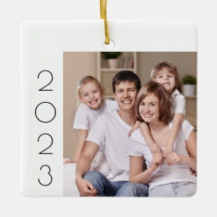 Ornamento De Cerâmica Moderno de Foto Simples e Personalizada, com 2 Fot
