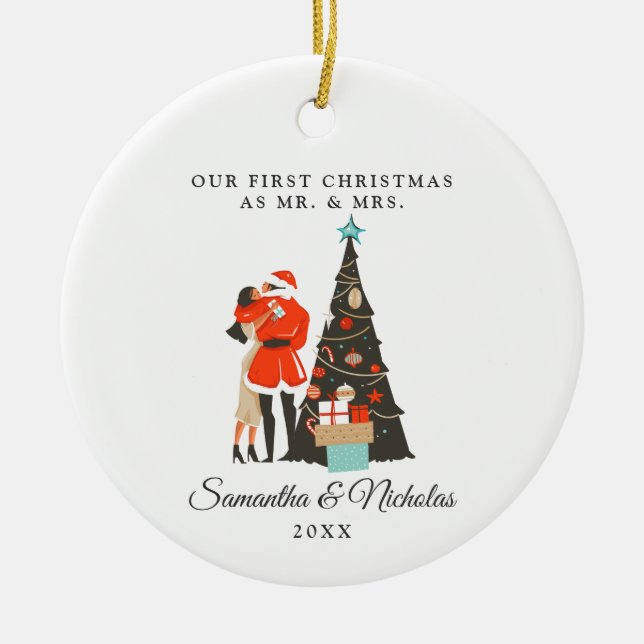 Ornamento De Cerâmica Moderno do século médio | Primeiro Natal como Sr.  (Frente)